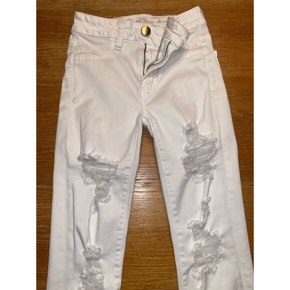 American Eagle White Distressed Skinny Jeans With Ripped Knees - Picture 1 of 5
